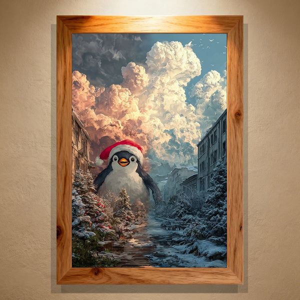 Aurora Christmas Paint by Numbers | Surreal Penguin in Snowy City Sunset