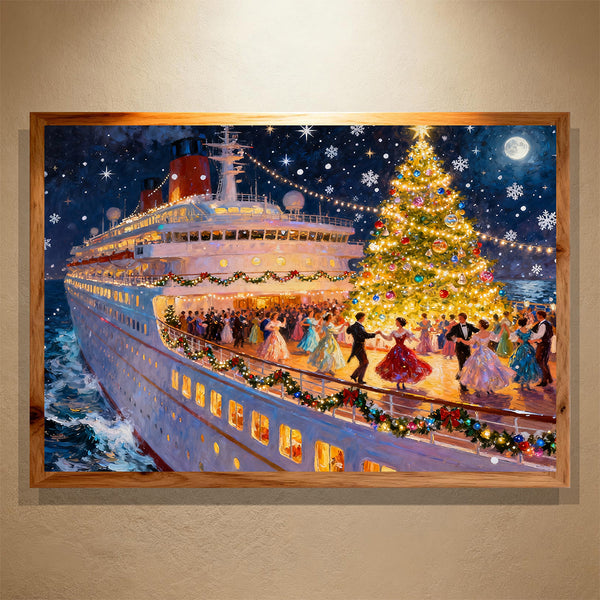 Moonlit Christmas Cruise Paint by Numbers – Festive Ocean Ballroom & Holiday Tree | PaintEasy