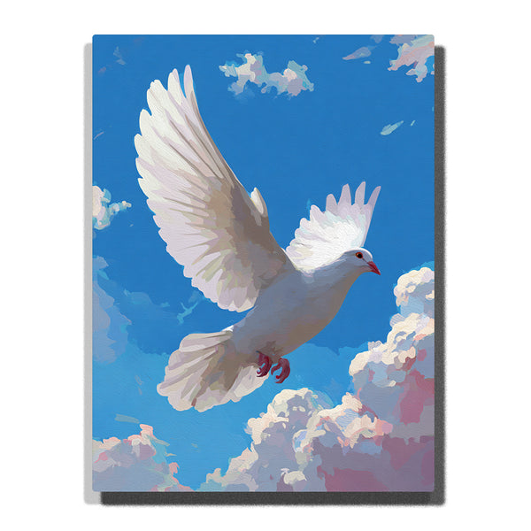 Skyward White Dove in Heavenly Clouds – Peaceful Spirit & Bright Daylight Paint by Numbers Kit | PaintEasy