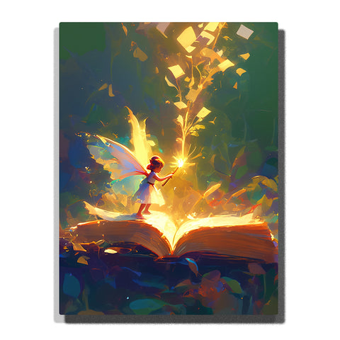 Paint by Numbers Kit – Fairy of Light Rising from an Enchanted Storybook Under Glowing Magical Sparkles – PaintEasy
