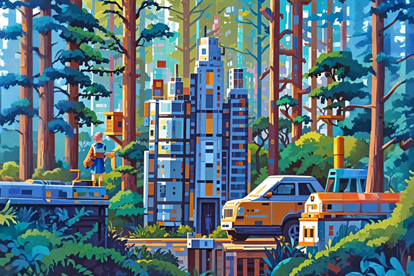 Paint by Numbers：Paint Your Fantastic Forest Metropolis Build the Utopia in Your Heart with Color, Feel the Harmonious Resonance of Nature and Technology DIY Art