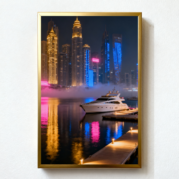 Golden Island Nights Paint by Numbers | Luxury Yacht & City Lights Reflection Scene
