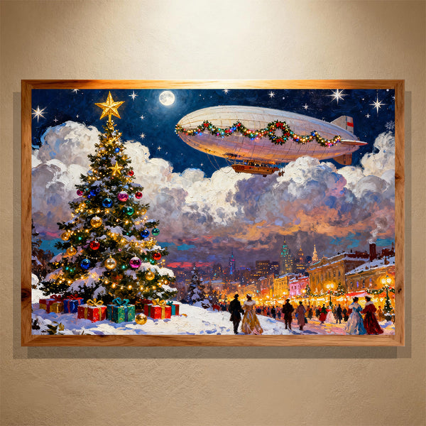 Celestial Christmas Market Paint by Numbers – Holiday Airship & Vintage Town Scene | PaintEasy
