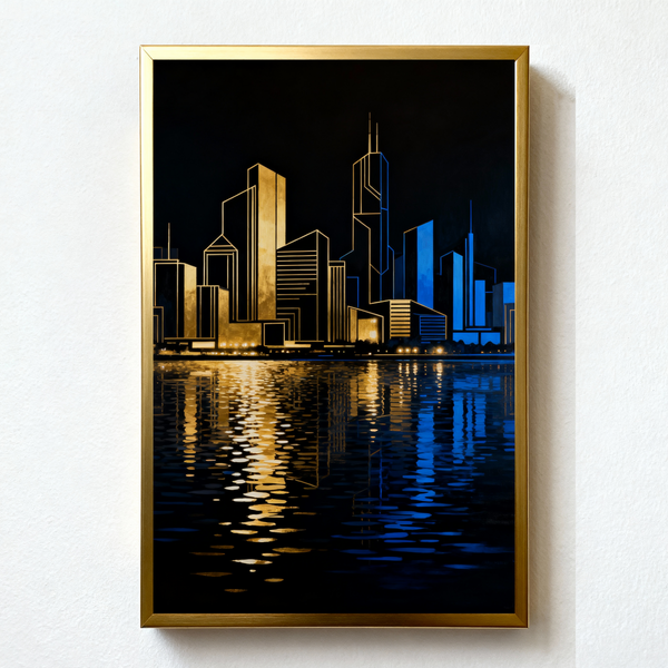 Midnight Skyline Paint by Numbers | Abstract City Lights & Golden Reflections