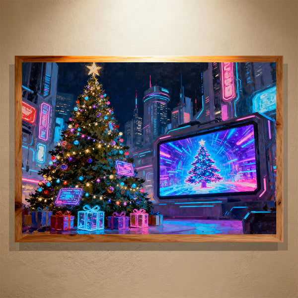 Neon Noel District Paint by Numbers – Cyberpunk Christmas Tree & Futuristic City Scene | PaintEasy