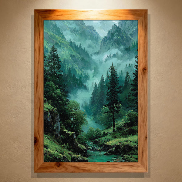 Emerald Mist Valley Paint by Numbers – Misty Green Mountain Landscape | PaintEasy