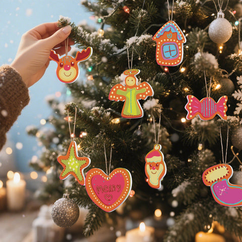 Colorful Christmas Reindeer and Angel Ornaments Set (8 in) Paint by Numbers Kit For Beginners