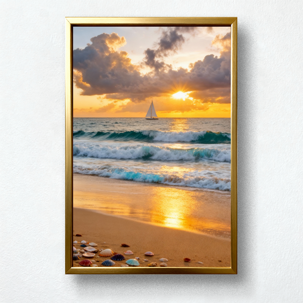 Golden Voyage Paint by Numbers | Sunset Sailboat & Seashell Beach Scene
