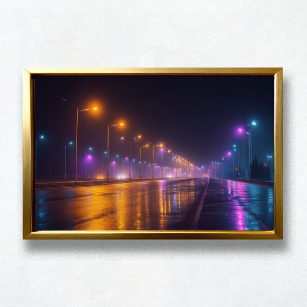 Aurora Avenue Paint by Numbers | Neon Streetlights & Rainy Night Reflection Scene
