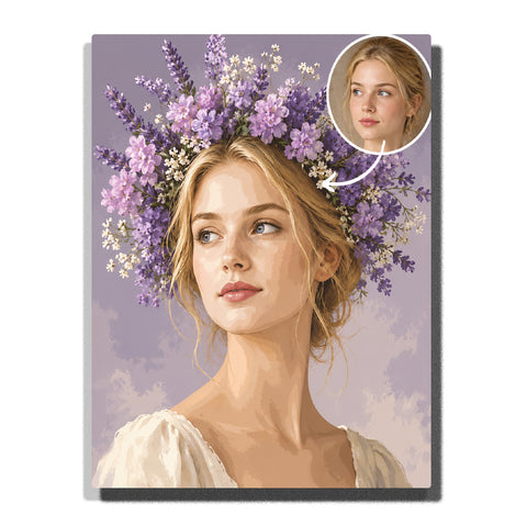 Custom lavender floral crown portrait paint by number kit finished canvas preview
