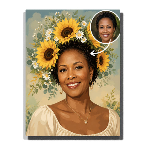 Custom sunflower floral crown portrait paint by number kit finished canvas preview