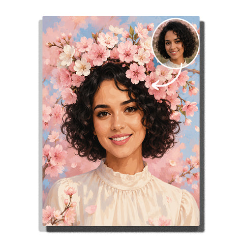 Custom cherry blossom floral crown portrait paint by number kit finished canvas preview