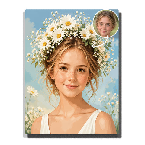 Custom daisy floral crown portrait paint by number kit finished canvas preview
