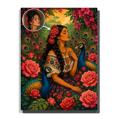 Custom Peacock Garden Portrait - example theme, personalized from your photo