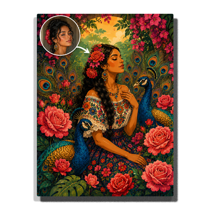 Custom Peacock Garden Portrait - example theme, personalized from your photo