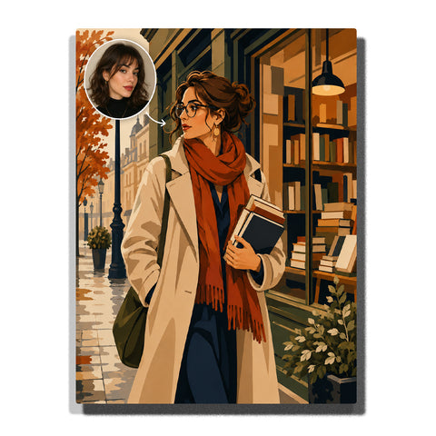 Custom Bookshop Autumn Portrait - example theme, personalized from your photo