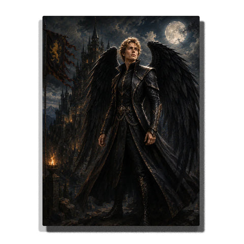 Dark Angel with Black Wings and a Moonlit Castle Custom