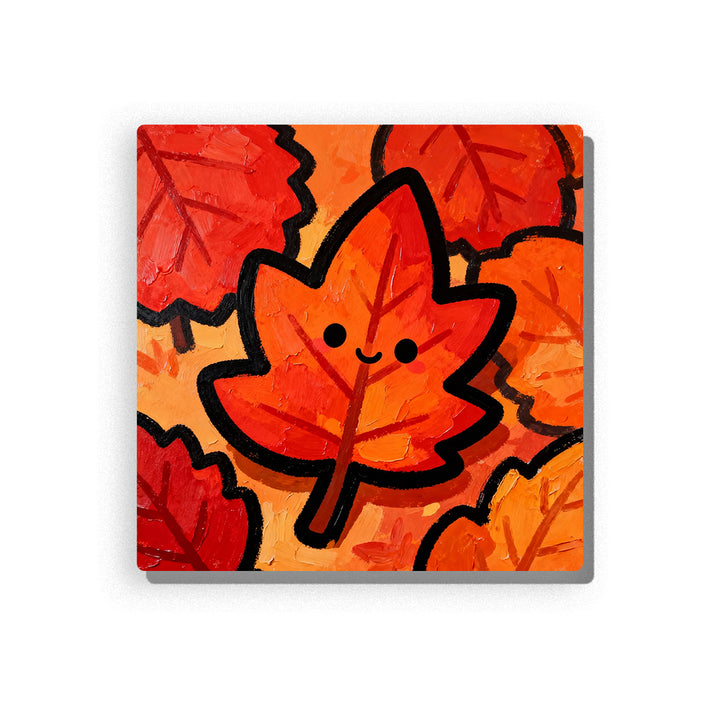 Autumn maple leaf close-up with bold black outline, orange-red color blocks, simple stem, visible vein lines, layered fall leaves, and warm seasonal mood, paint by numbers by PaintEasy