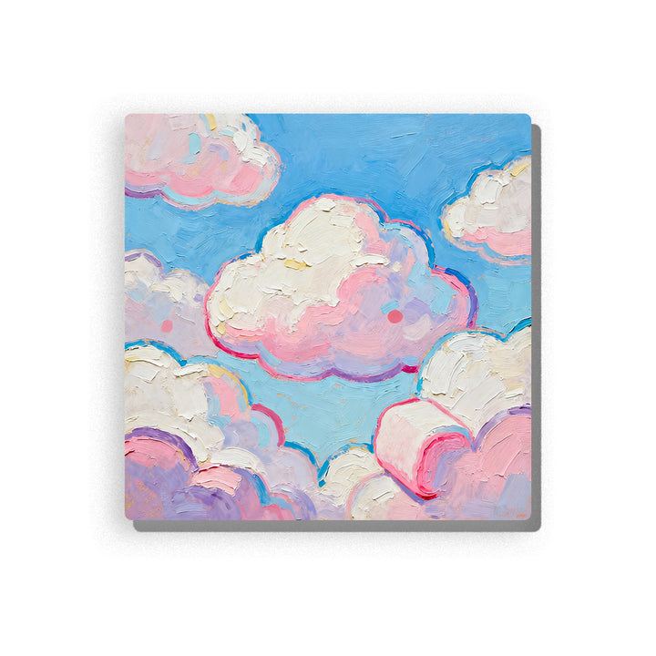 Layered pastel clouds in soft blue sky with cream cloud tops, pink and lavender shadows, rounded edges, gentle brush texture, and peaceful quiet-time mood, paint by numbers by PaintEasy