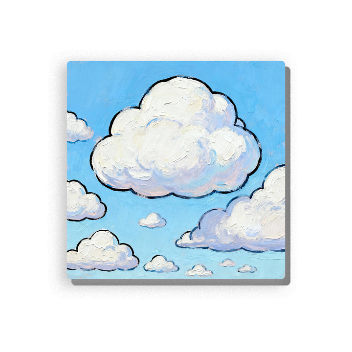 Big fluffy white cloud in bright blue sky with smaller distant clouds, rounded edges, soft blue shadows, open sky space, and peaceful daytime mood, paint by numbers by PaintEasy