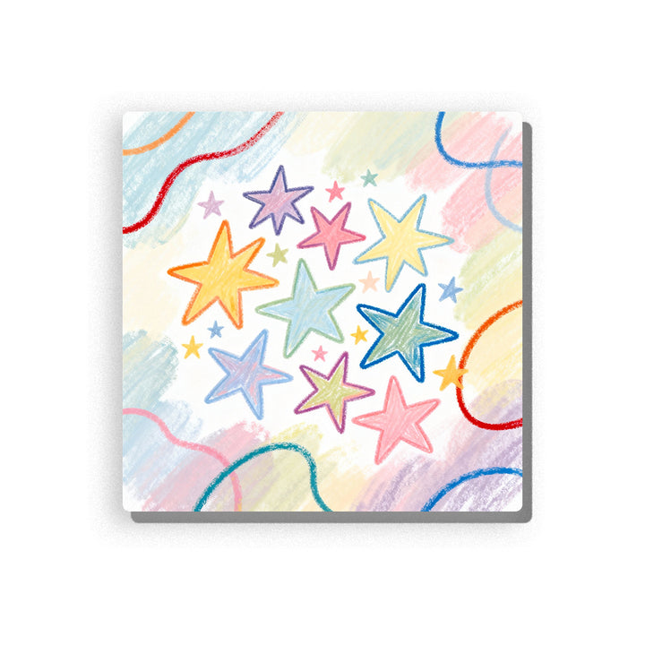 Colorful star outlines with crayon-style rainbow lines, pastel yellow, pink, blue, purple, and green shapes, soft background, and playful first-shapes mood, paint by numbers by PaintEasy