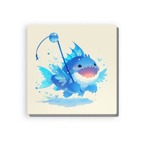 Cute blue angler shark with bubble lure, open mouth, tiny teeth, splashy aqua fins, rounded body, light background, and playful ocean animal mood, paint by numbers by PaintEasy
