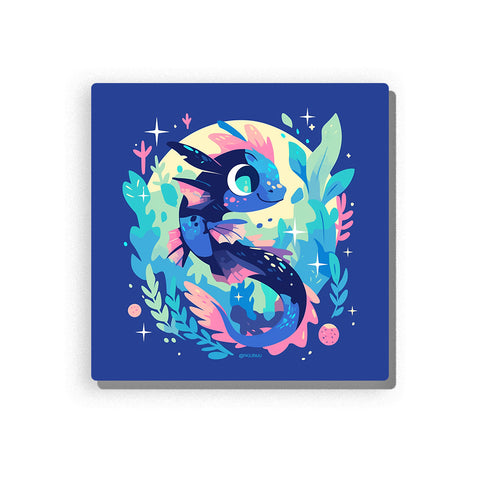 Cute dark-blue axolotl swimming among pastel coral plants with feathery gills, curled tail, starry ocean details, moon-like glow, and playful underwater animal mood, paint by numbers by PaintEasy