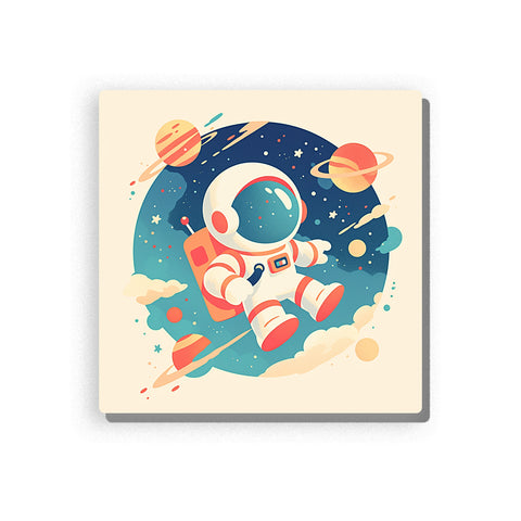 Little astronaut floating among colorful planets with stars, orbit lines, navy space background, coral rocket-style details, and playful space adventure mood, paint by numbers by PaintEasy