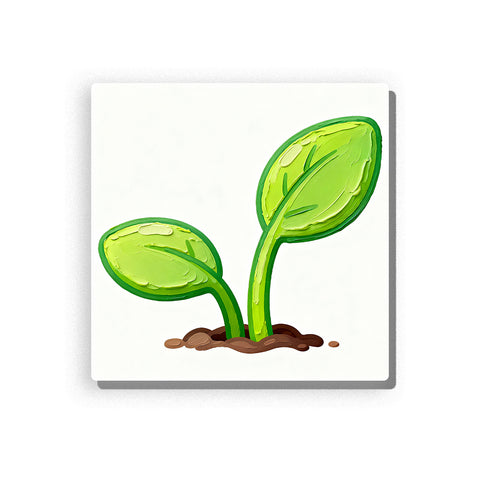Two green sprouts growing from brown soil with broad leaves, curved stems, simple leaf veins, clean white background, and fresh nature-learning mood, paint by numbers by PaintEasy