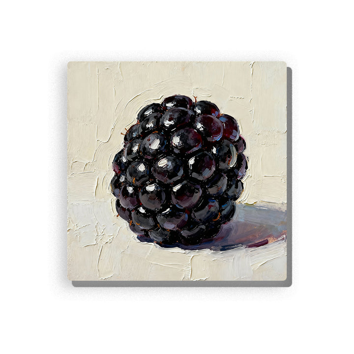Single blackberry with dark glossy berry clusters, rounded black-purple segments, cream textured background, soft shadow, and simple fruit mood, paint by numbers by PaintEasy