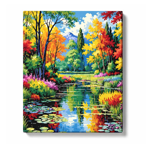 Autumn Garden Pond with Water Lilies