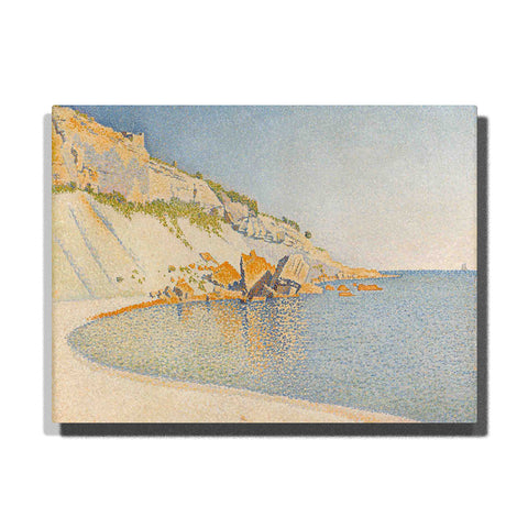 Cassis Cap Lombard Opus 196 Paul Signac 1889 coastal landscape with pale cliffs, blue sea, orange rocks, sandy shore, and famous painting style for PaintEasy Paint by Numbers.
