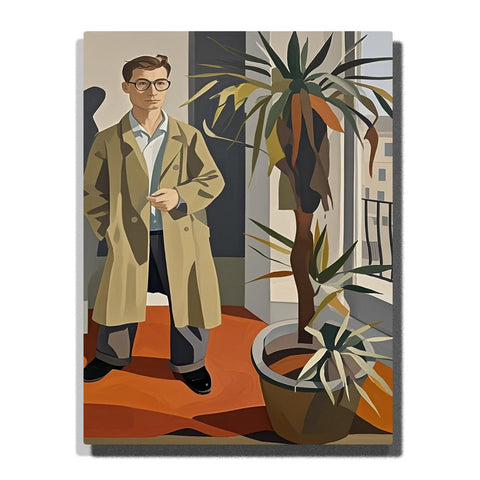 Lucian Freud Interior at Paddington 1951 Paint by Numbers For Adults featuring man in beige coat beside large indoor plant in modern interior