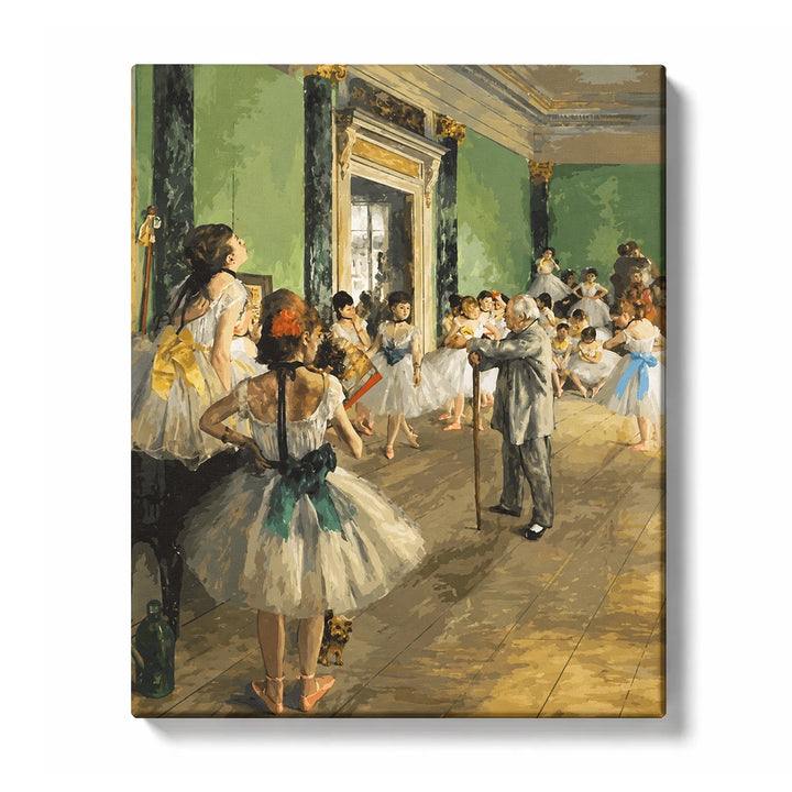 The Ballet Class 1874 by Edgar Degas Paint by Numbers For Adults featuring ballerinas in white tutus rehearsing with ballet master in green dance studio
