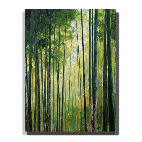 Tall green bamboo stalks rising through a sunlit grove with soft forest haze and layered foliage in this PaintEasy Paint by Numbers artwork.