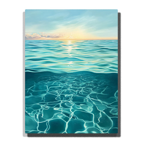 A sunlit turquoise ocean with gentle wave bands, bright horizon light, and crystal-clear water patterns shimmering in the foreground in this PaintEasy Paint by Numbers artwork.