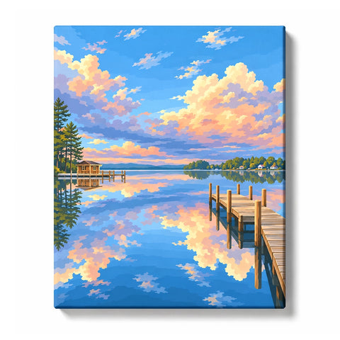 Twin Docks beneath Peach Blue Clouds
