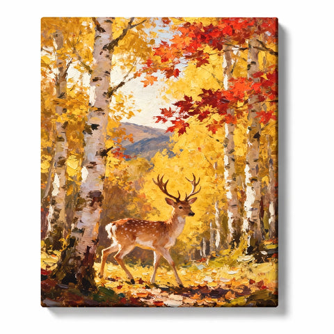 Autumn Birch Path with Deer Paint by Numbers Kit