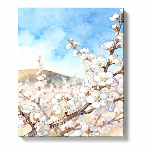 White Blossom Branches over Blue Spring Sky Paint by Numbers Kit For Adults
