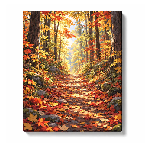 Leaf-Lit Woodland Path beneath a Quiet Autumn Canopy