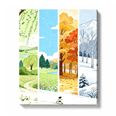 Four Season Meadow Valley Panels with Running Boy Paint by Numbers Kit For Adults