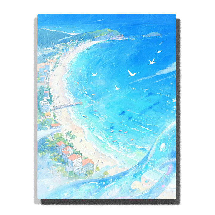 Paint by numbers kit featuring coastal view with ocean and seagulls