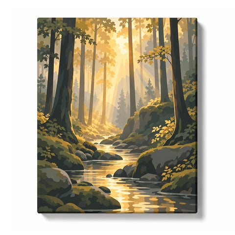 Golden Haze through a Charcoal Forest Stand