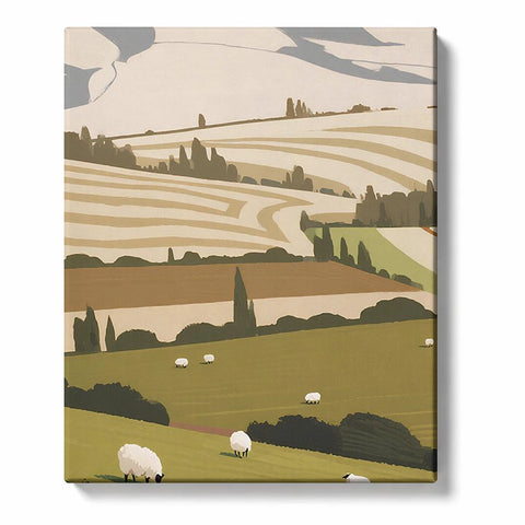 Terraced Sheep Fields beneath Pale Chalk Hills Paint by Numbers Kit for Adults