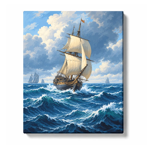 Tall Sailing Ship crossing Dark Blue Ocean Waves Paint by Numbers Kit for Adults – Home Decor - Landscape | PaintEasy