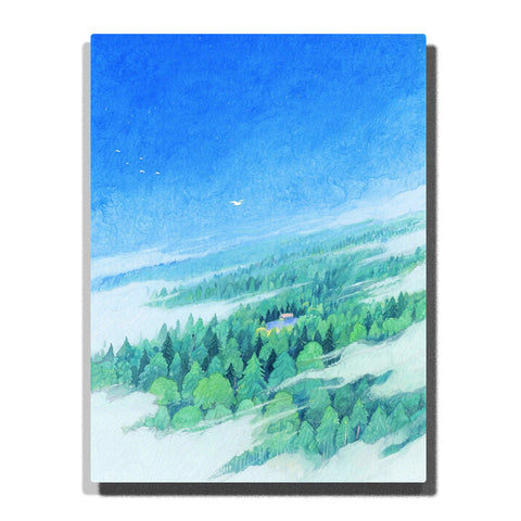Paint by numbers kit featuring serene sky over verdant landscape with mist