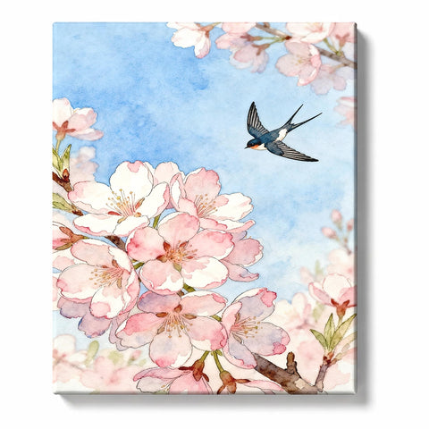 Swallow in a Cherry Blossom Sky