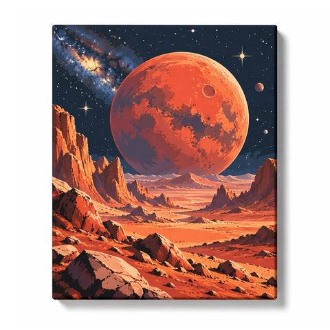 Red Planet Mars with Stars and Space Landscape