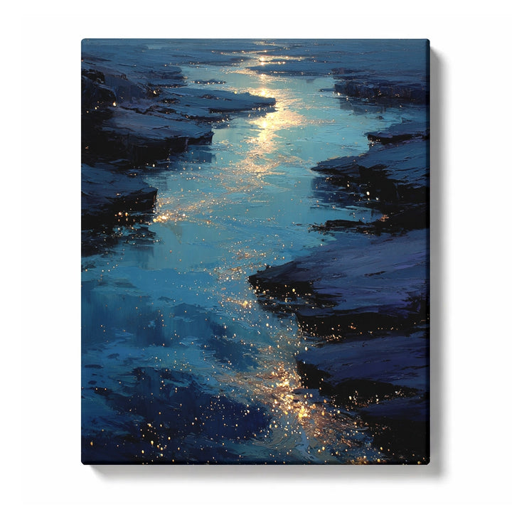 Moonlit Tide Channel between Midnight Shore Rocks Paint by Numbers Kit for Adults