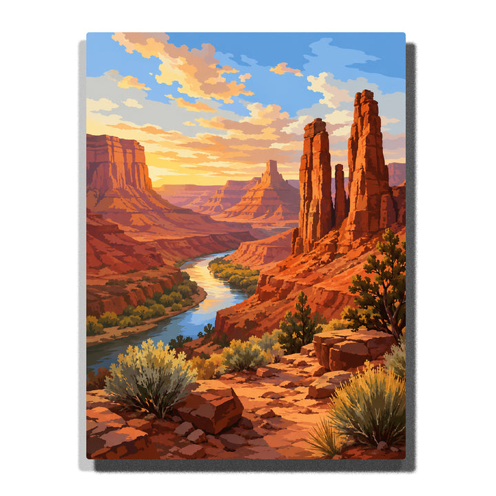 National park desert canyon landscape with red rock cliffs, winding river valley, sandstone formations and sunset wilderness scenery Paint by Numbers by PaintEasy